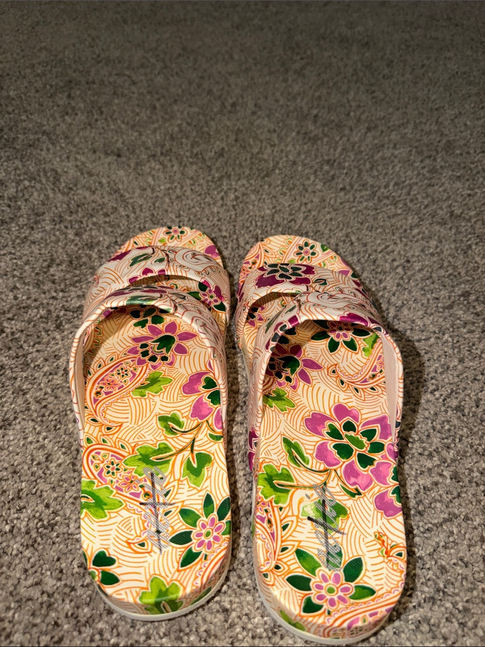 aerie Floral Double-Strap Slide Sandals in Cream, Pink and Green - Picture 2 of 4